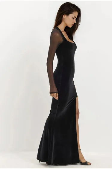 Velvet Bodycon Evening Dress with Long Sleeves
