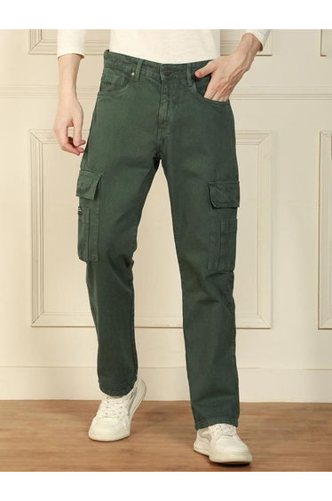 Mid Rise Relaxed Fit Solid Cargo Jeans