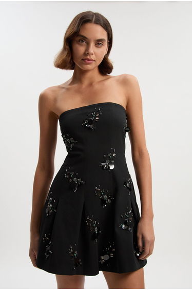 Petite Cluster Sequin & Crystal Embellished Bandeau Tailored Mini Dress