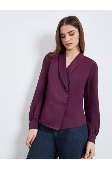 Women Burgundy Buttoned Wrap Top