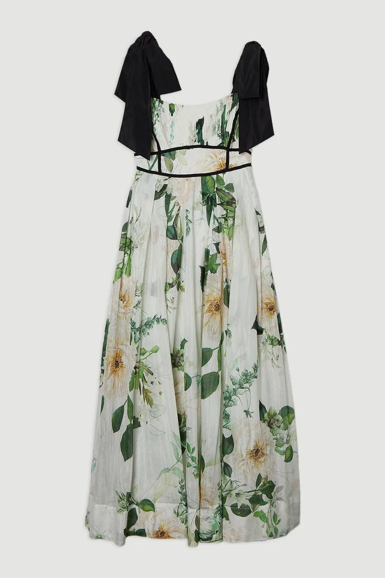 lydia millen silk cotton botanical maxi dress KAREN MILLEN Karen Millen x Lydia Millen - Plus Size Silk Cotton Scenic  Floral Maxi Dress