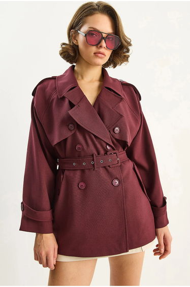 LUCCI Cotton Blend Midi Trench Coat with Button Closure