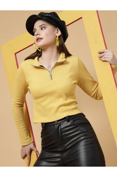 Yellow Waffle Knit Top