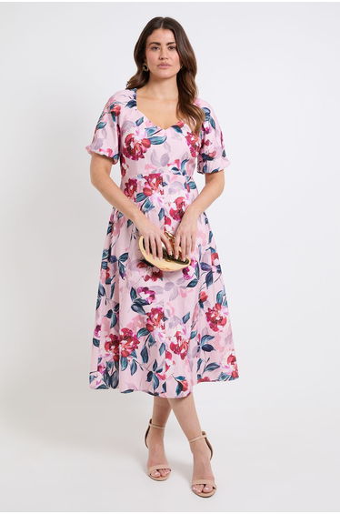 Floral Ottoman Twill Midi Dress