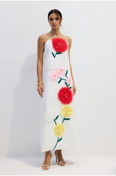 Louisa Floral Applique Spaghetti Straps Maxi Dress