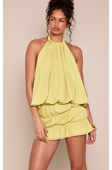 Lime Chiffon Halterneck Top Co-ord