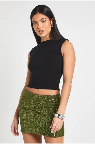 Sequin Mini Skirt - olive