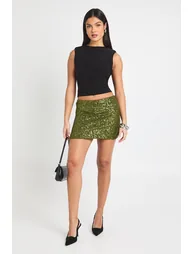 Sequin Mini Skirt - olive - 2