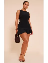 Shape Black Slinky Frill Detail Sleeveless Mini Dress - 2