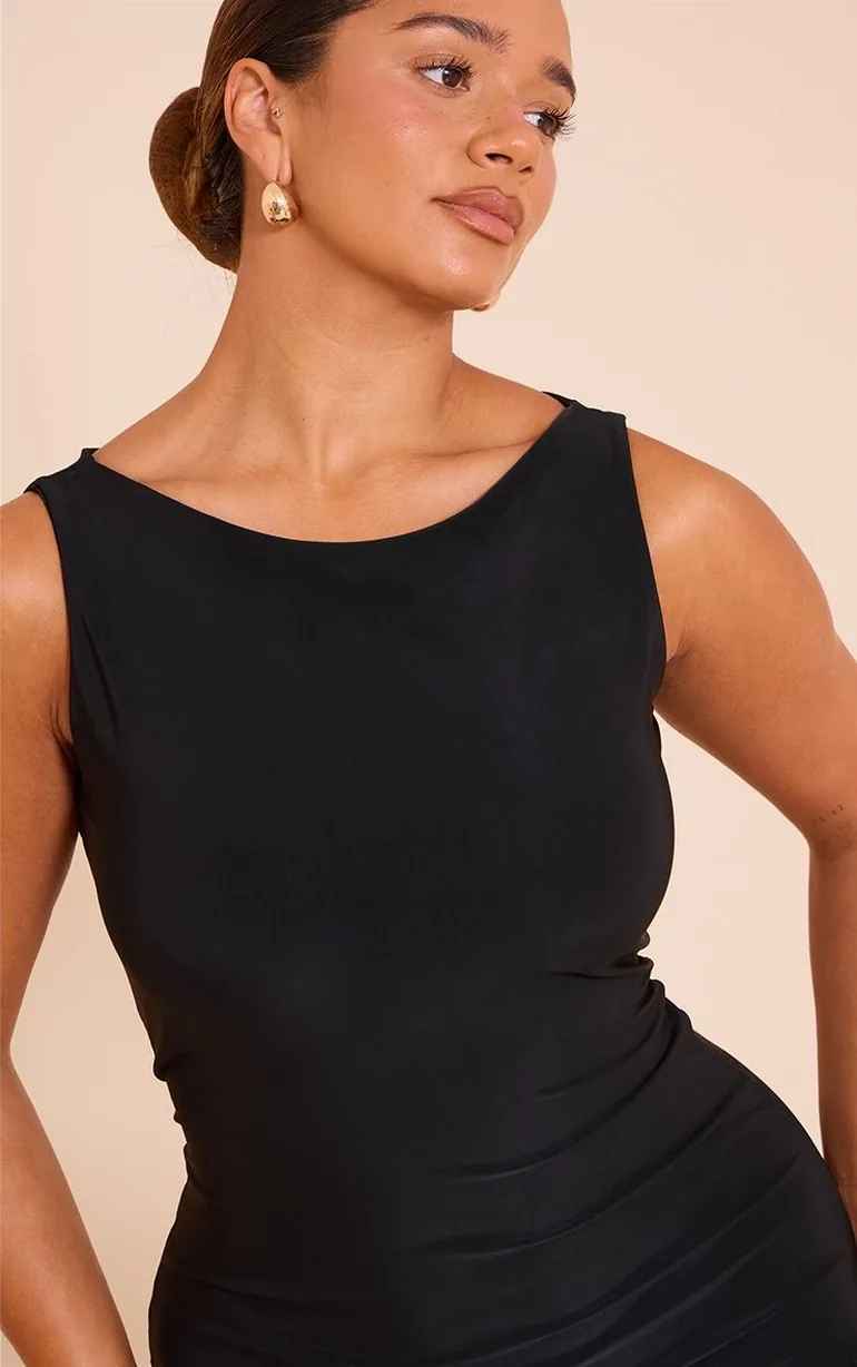 Shape Black Slinky Frill Detail Sleeveless Mini Dress - 3