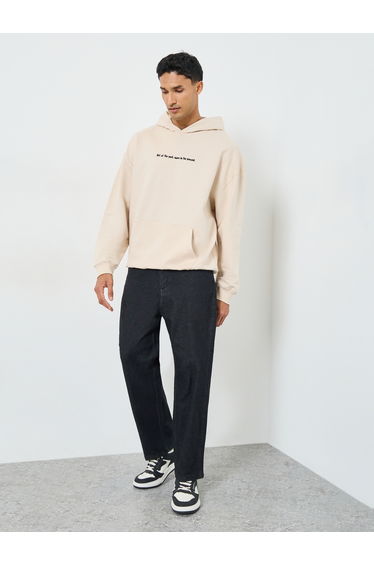 Men Off White Graphic Print Oversized Fleece Hoodie