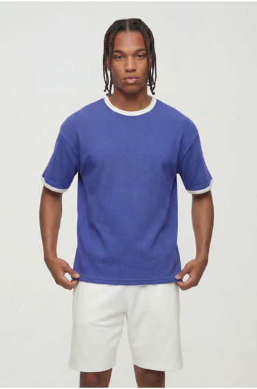 Oversized Waffle Ringer T-Shirt - blue