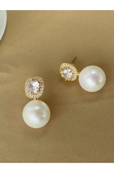 Gold Faux Pearl Embellished Earrings