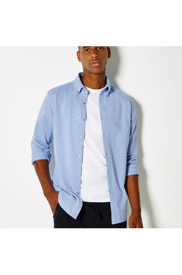 Kustom Kit Mens Superwash 60°C Tailored Long-Sleeved Shirt - Light Heather Blue