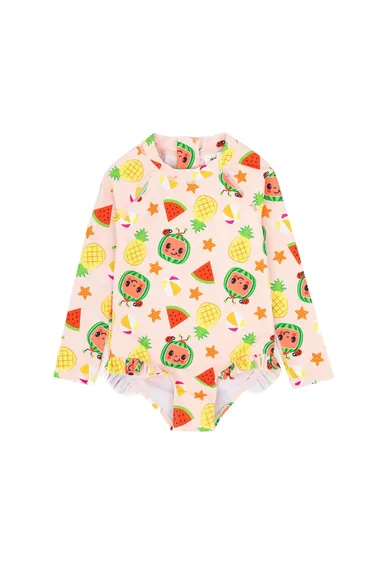 Cocomelon Girls Frill One Piece Swimsuit - Pink/Yellow/Green