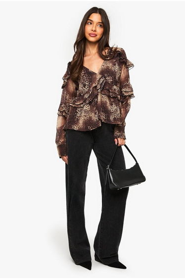 Leopard Ruffle Chiffon Blouse - leopard