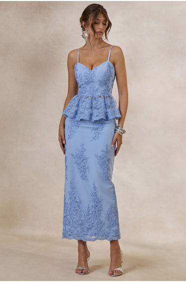 Revia | Light Blue Lace Maxi Skirt