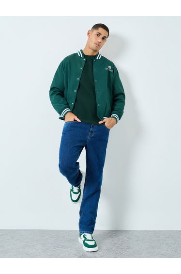 Men Oversized Varsity Embroidered Bomber Jacket