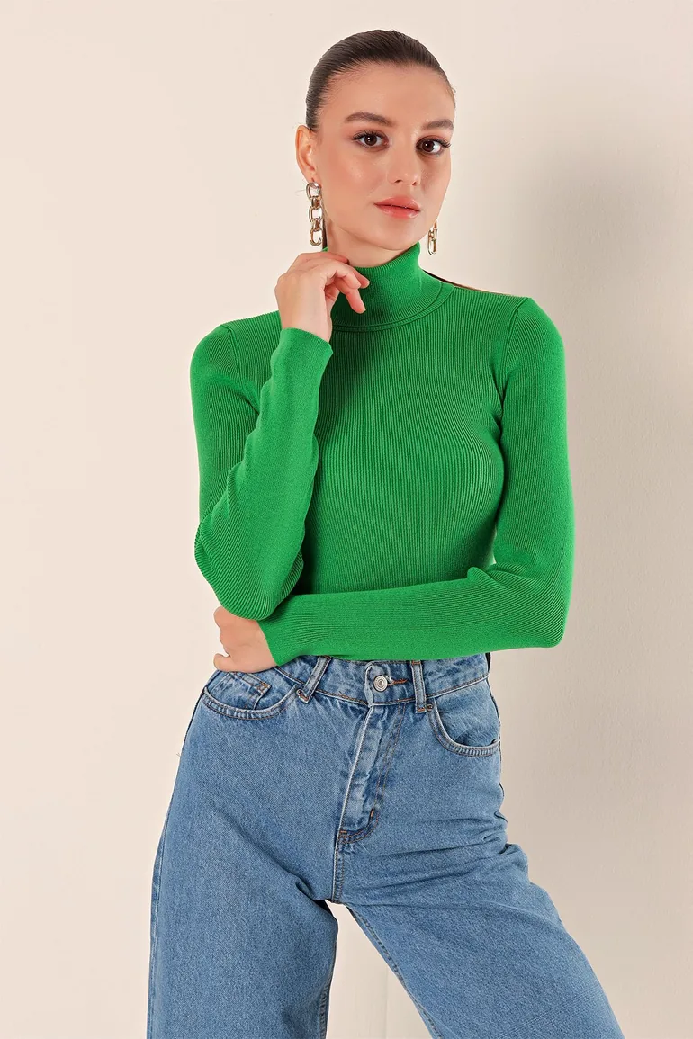 Turtleneck Knitwear Sweater - Green - 4