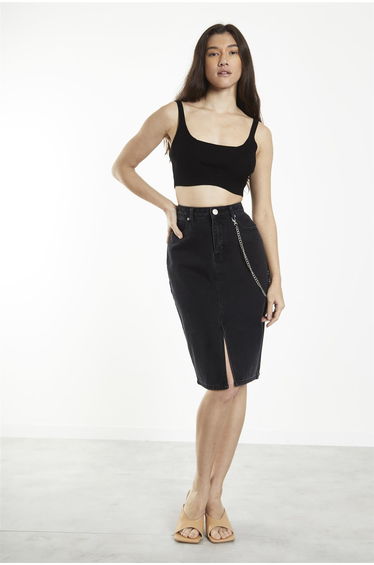 Black Straight Pencil Midi-Skirt
