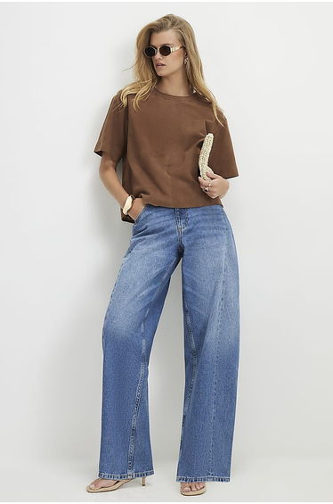 Blue Oversized Barrel Leg Jeans