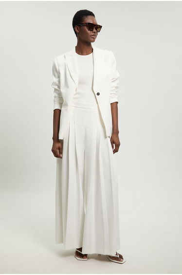 Tailored Structured Crepe Pleated Wide Leg Trousers