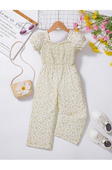 Girls Floral Print Jumpsuit
