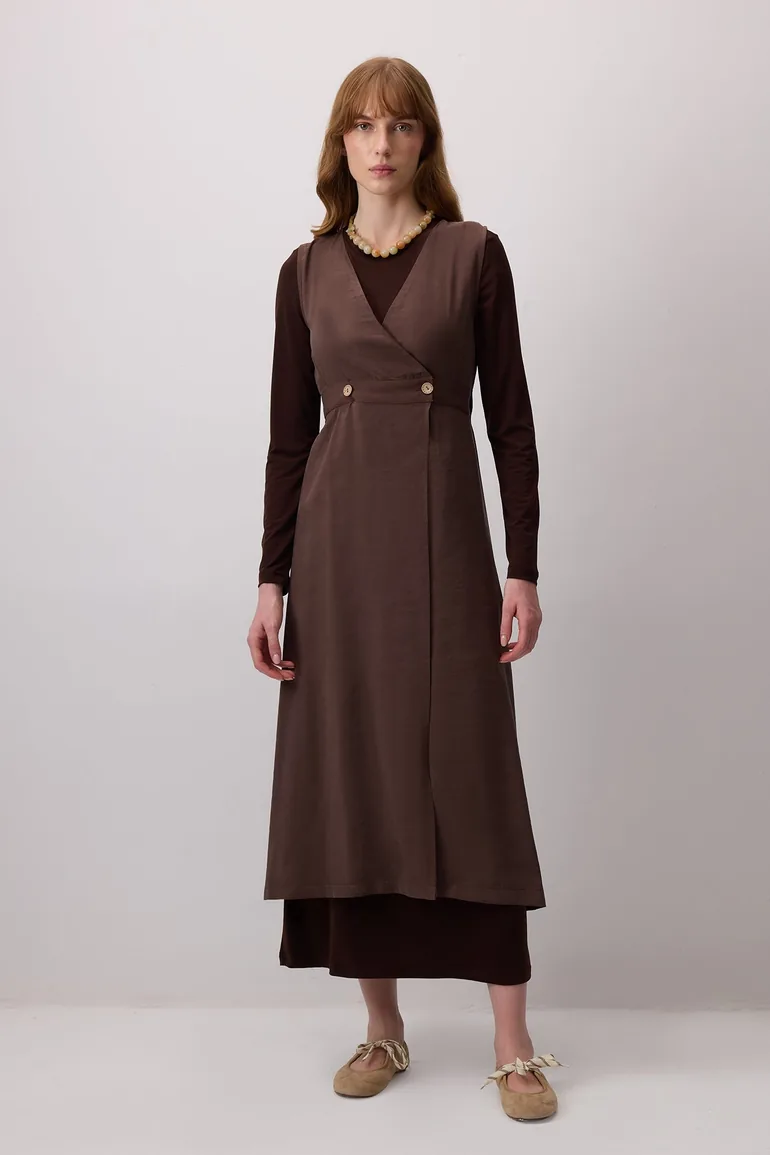 DOUBLE-BREASTED PLEATED DRESS Touch Priv : Day Dresses : VogaCloset Oman