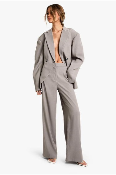 Woven Tailored Slim Straight Leg Trousers - light grey
