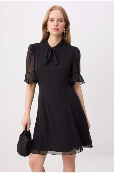 Black Chiffon Lined Mini Woven Dress