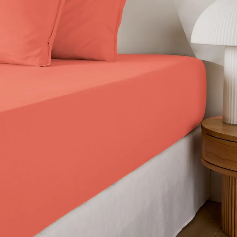 شرشف سرير قطن مغسول سادة بحواف مطاطية - 4