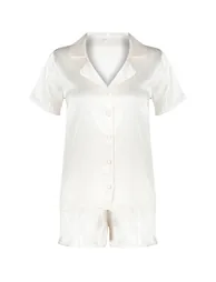 Ecru Satin Heart Woven Pajama Set - 6