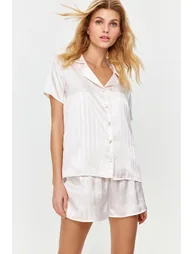 Ecru Satin Heart Woven Pajama Set - 2