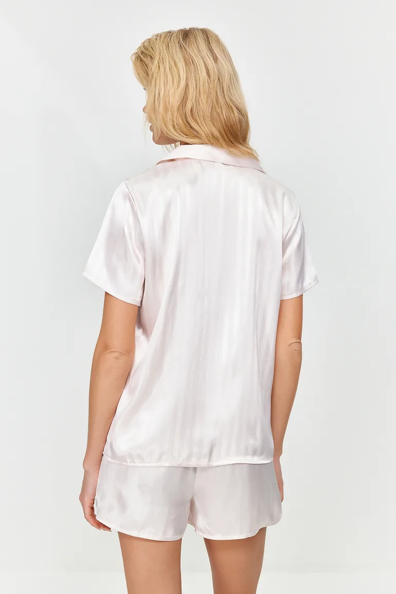 Ecru Satin Heart Woven Pajama Set - 5