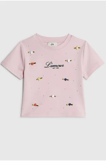 Girls Pink L'amour Rosette T-shirt