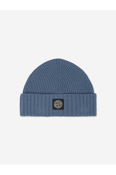 Stone Island Boys Ribbed Wool Beanie in Blue