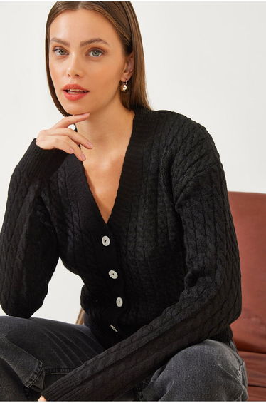 Women's Braided Buttoned Knitwear Cardigan