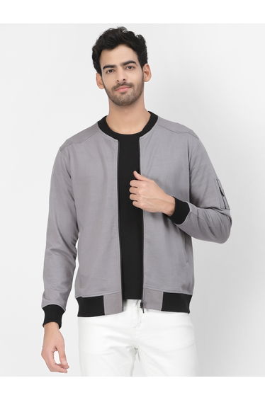 Men Charcoal Regular Fit Contrast Trim Jacket