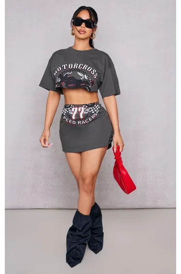 Petite Charcoal Graphic Mini Skirt