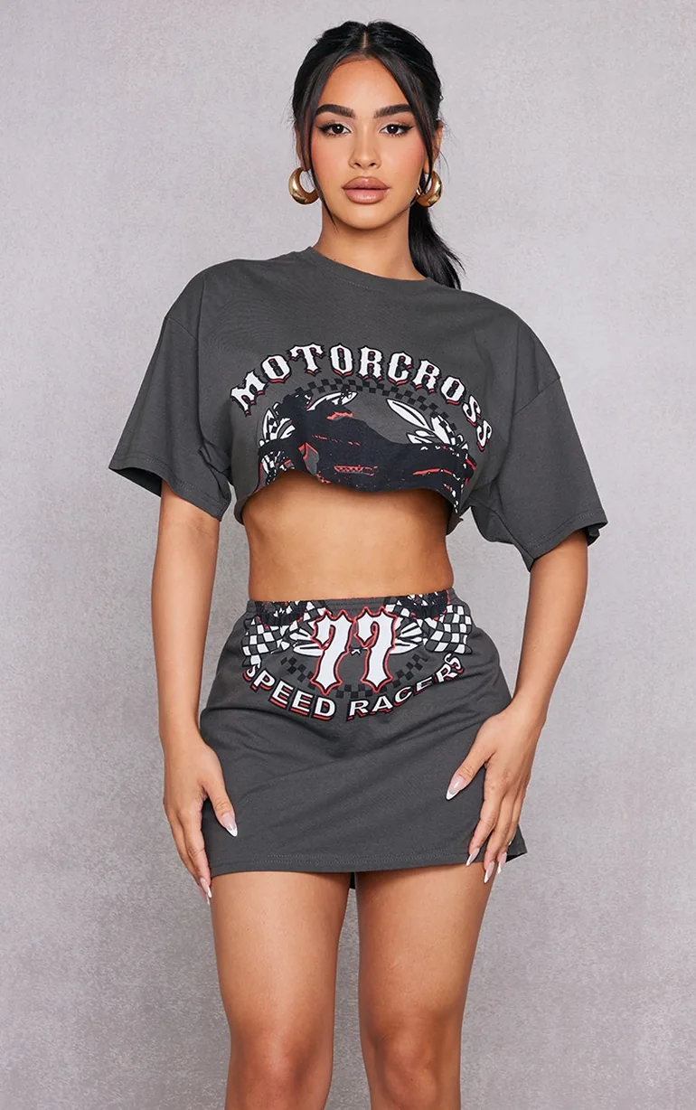 Petite Charcoal Graphic Mini Skirt - 3
