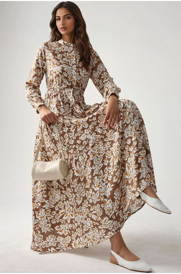 Printed Maxi Dress with Shirt Collar