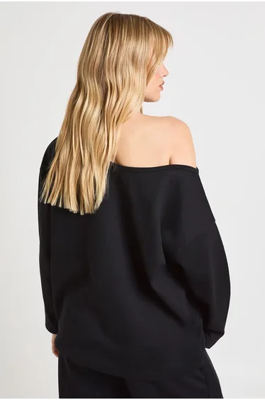 Petite Interlock Off Shoulder Sweatshirt - black