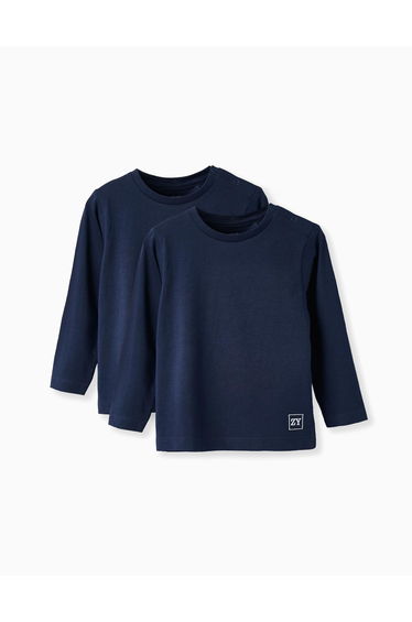 Pack of 2 Long Sleeve T-Shirts for Baby Boys, Dark Blue