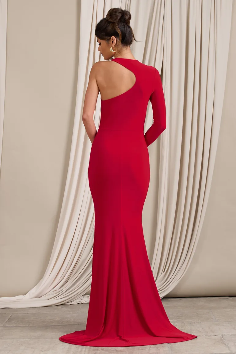white christmas dresses Alula | Red High-Neck Maxi Dress with Twist Detail main image 0
