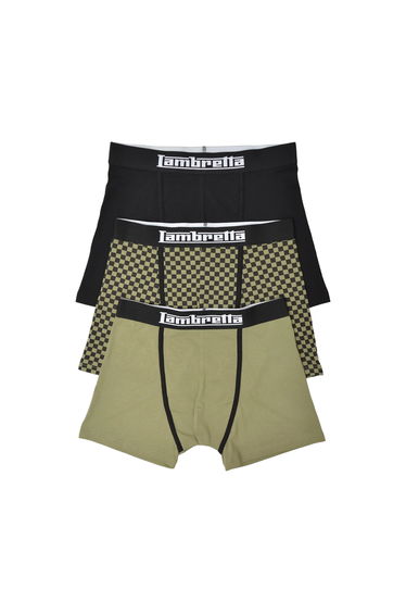 Lambretta Mens Assorted Designs Boxer Shorts (Pack of 3) - Khaki Green/Black