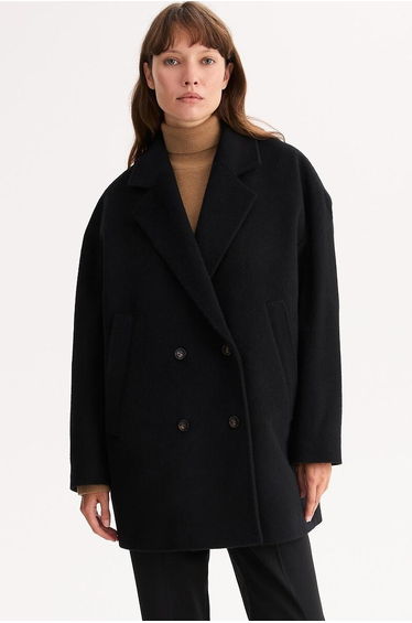 Wool Blend Short Coat with Button Fastening