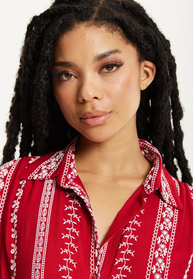 Embroidered Midi Shirt Dress - 3