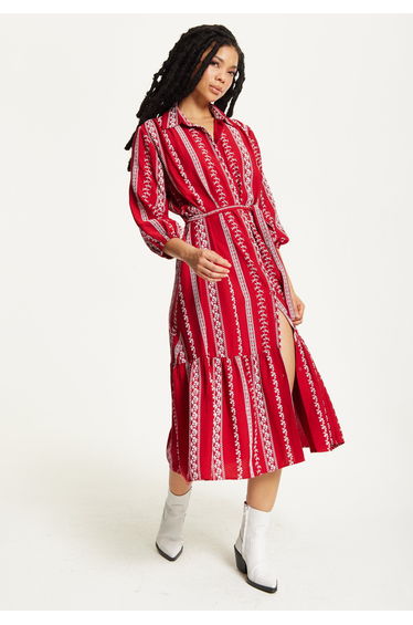 Embroidered Midi Shirt Dress