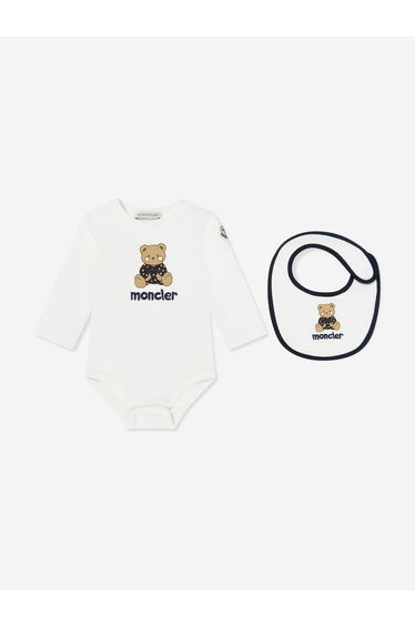 Moncler Enfant Baby Teddy Bear Bodysuit Set in White