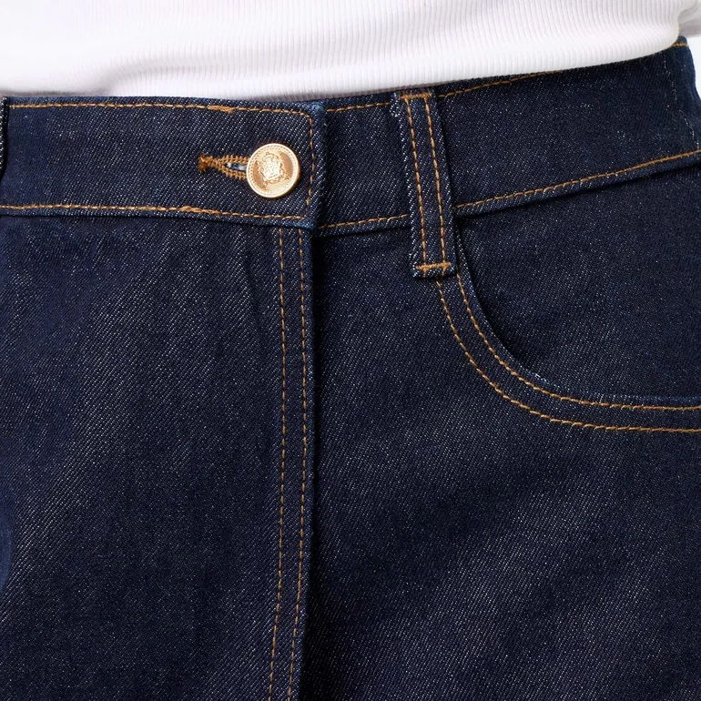High-waisted denim skort BLUE - 3
